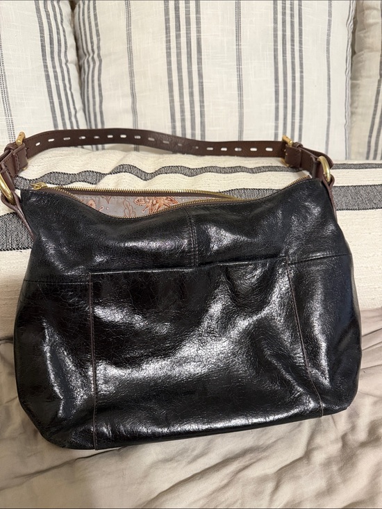 HOBO Black Leather Shoulder Bag with Brown Strap